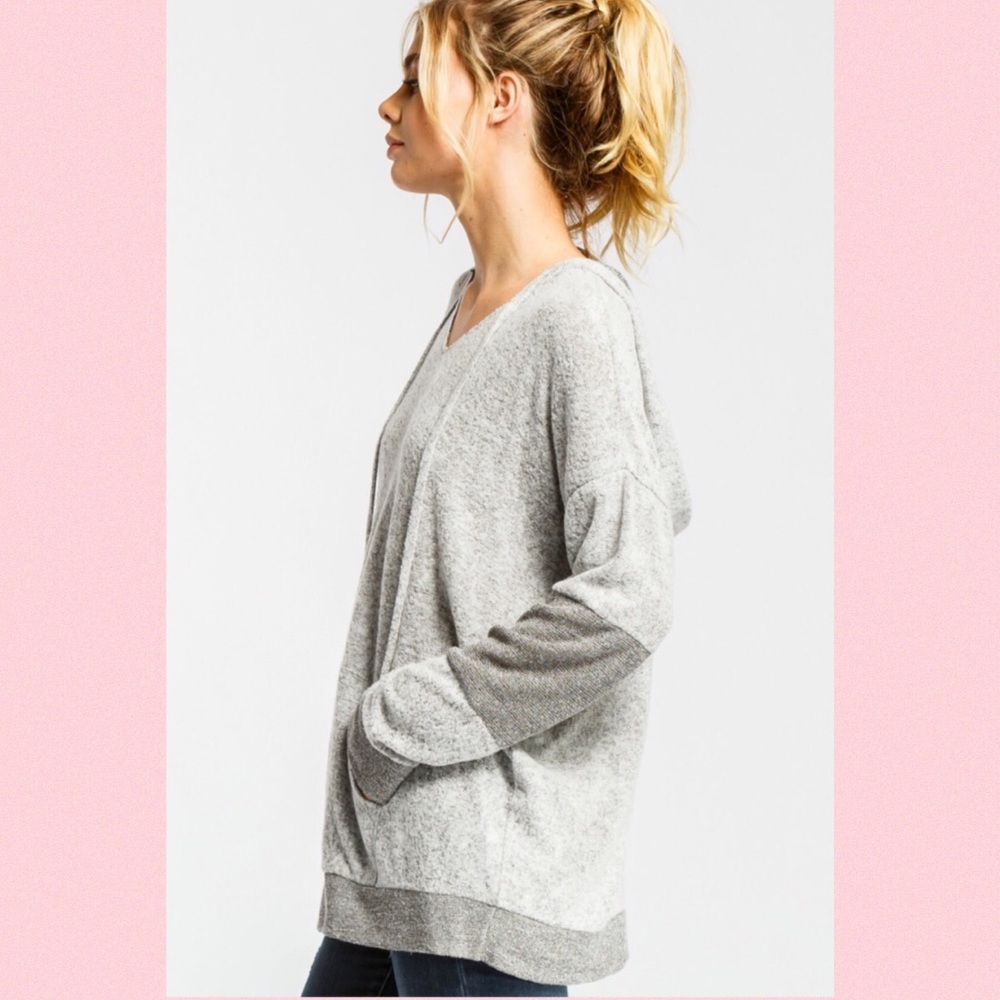 Cherish Gray Brushed Contrast Hoodie Top - Picture 2 of 8